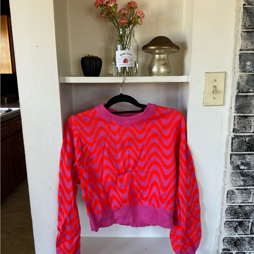 Pink and Orange Wave Pattern Sweater